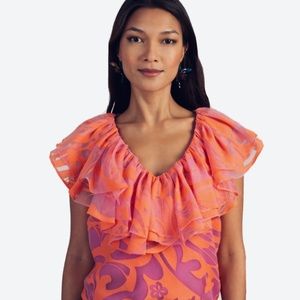 Trina Turk Holly Top Ruffles Pink Orange - NWOT - Size M